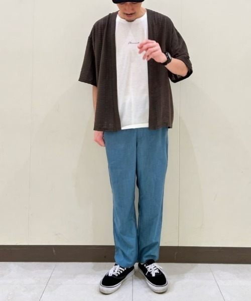 Right-on（ライトオン）の「【店舗で人気】【NEOSARTIC】透かし編み格子ストライプ柄五分袖カーディガンアンサンブル（カーディガン/ボレロ・メンズ・ブラウン/グリーン/ライトグレー・XL/M/L）」の20枚目の写真