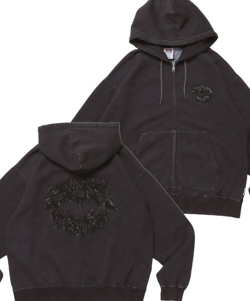 BEN DAVIS(ベンデイビス)の「【BEN DAVIS(ベンデイビス)】PATCHING BLEACH ZIP HOODIE / 加工 ジップパーカー ワッペン フーディ 裏起毛(パーカー・メンズ・ブラック/マスタード・LARGE/MEDIUM/X-LARGE)」の2枚目の写真