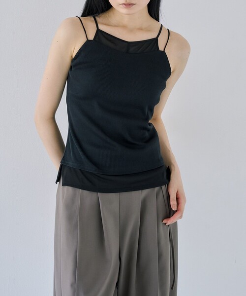 UNITED TOKYO（ユナイテッドトウキョウ）の「【残りわずか！】シアーレイヤリングキャミソール｜ウォッシャブル/カップ付き（キャミソール・レディース・ブラック/アイボリー・FREE）」の12枚目の写真