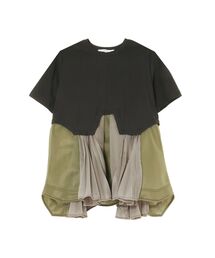 ✨人気✨ UN3D. アンスリード タックプ リーツTシャツ 変形シャツ UN3D.（アンスリード）の「タックギャザードッキングTシャツ（T
