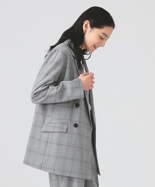 【美品】【お値下げ中】Ray BEAMS グレー系チェック テーラードジャケット セール】チェック 4ボタン W ジャケット（テーラードジャケット）｜Ray