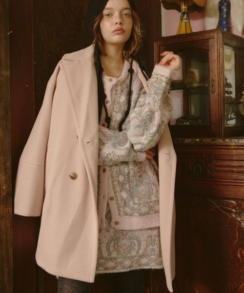 ブークレ総柄ジャガードニットカーディガン（カーディガン