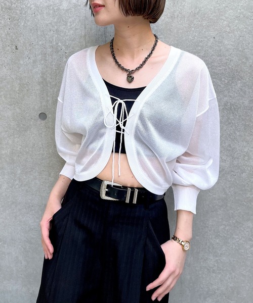 PAGEBOY(ページボーイ)の「レースアップシアーボレロ(カーディガン/ボレロ・レディース・ブラック/ロイヤルブルー/オフホワイト・FREE)」の1枚目の写真