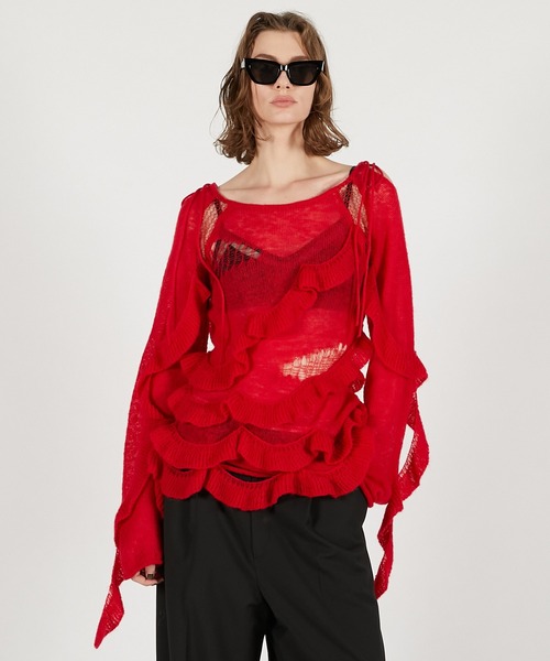 PRANK PROJECT（プランクプロジェクト）の「モヘアチュニック / Mohair Tunic（チュニック・レディース・アイボリー/チャコールグレー/レッド・FREE）」の3枚目の写真