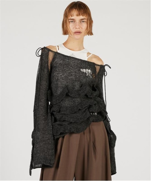 PRANK PROJECT（プランクプロジェクト）の「モヘアチュニック / Mohair Tunic（チュニック・レディース・アイボリー/チャコールグレー/レッド・FREE）」の2枚目の写真