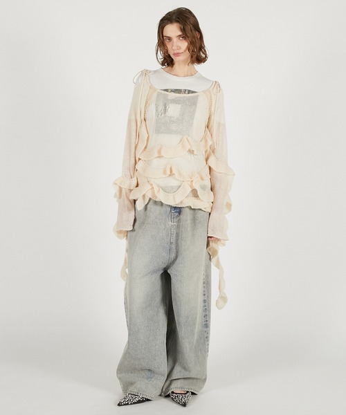 PRANK PROJECT（プランクプロジェクト）の「モヘアチュニック / Mohair Tunic（チュニック・レディース・アイボリー/チャコールグレー/レッド・FREE）」の4枚目の写真