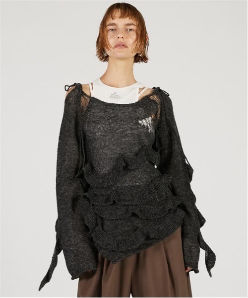 PRANK PROJECT（プランクプロジェクト）の「モヘアチュニック / Mohair Tunic（チュニック・レディース・アイボリー/チャコールグレー/レッド・FREE）」の11枚目の写真