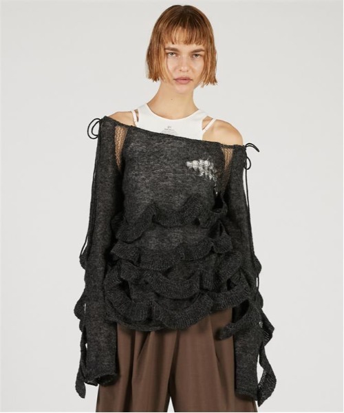 PRANK PROJECT（プランクプロジェクト）の「モヘアチュニック / Mohair Tunic（チュニック・レディース・アイボリー/チャコールグレー/レッド・FREE）」の12枚目の写真