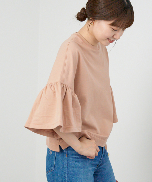 IENA（イエナ）の「エアーミニ裏毛 ギャザー袖プルオーバー（Tシャツ/カットソー・レディース・ベージュ系その他/チャコールグレー・FREE）」の16枚目の写真