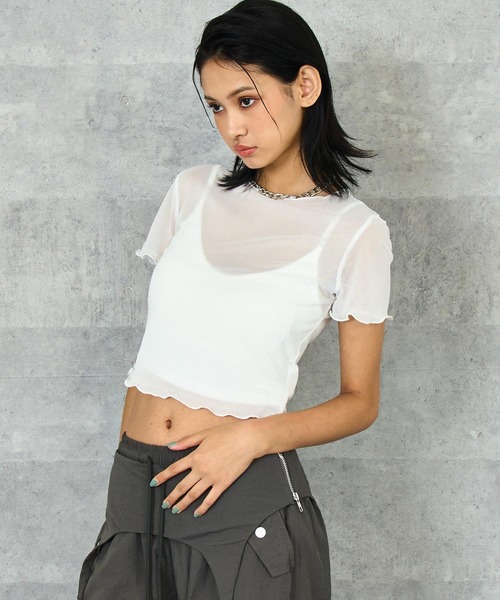 ANAP（アナップ）の「リブ ブラトップ × シアー トップス アンサンブル（Tシャツ/カットソー・レディース・ホワイト/ブラック・FREE）」の2枚目の写真
