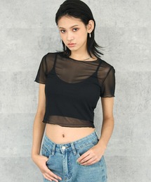 リブ ブラトップ × シアー トップス アンサンブル