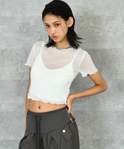 ANAP（アナップ）の「リブ ブラトップ × シアー トップス アンサンブル（Tシャツ/カットソー・レディース・ホワイト/ブラック・FREE）」の18枚目の写真