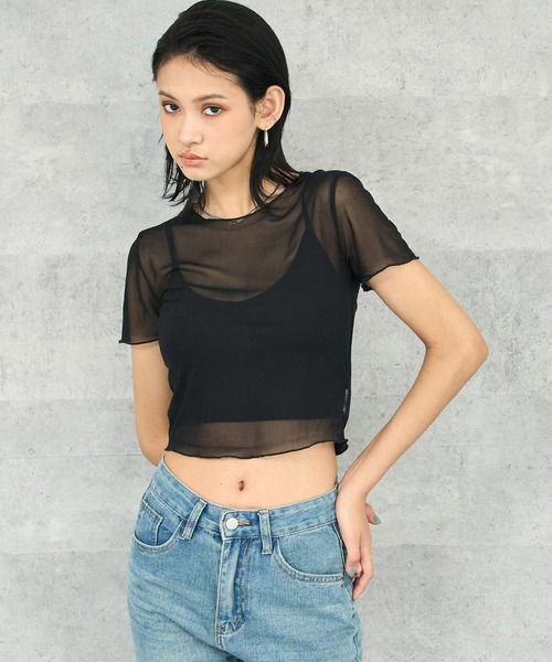 ANAP（アナップ）の「リブ ブラトップ × シアー トップス アンサンブル（Tシャツ/カットソー・レディース・ホワイト/ブラック・FREE）」の4枚目の写真