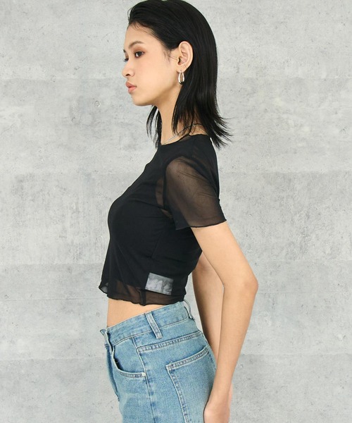 ANAP（アナップ）の「リブ ブラトップ × シアー トップス アンサンブル（Tシャツ/カットソー・レディース・ホワイト/ブラック・FREE）」の5枚目の写真