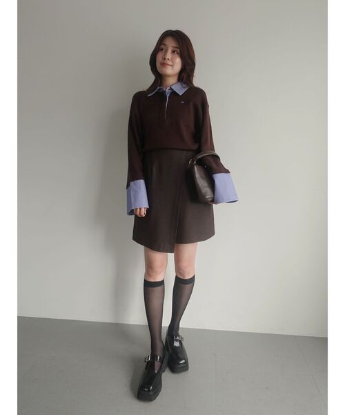 POLO BCS（ポロ ビーシーエス）の「【POLO BCSコラボ】シャツカラーカフスニットプルオーバー（ニット/セーター・レディース・ネイビー/ライトグレー/ボルドー/ブラック/レッド/ブラウン・FREE）」の13枚目の写真