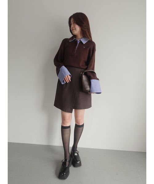 POLO BCS（ポロ ビーシーエス）の「【POLO BCSコラボ】シャツカラーカフスニットプルオーバー（ニット/セーター・レディース・ネイビー/ライトグレー/ボルドー/ブラック/レッド/ブラウン・FREE）」の14枚目の写真