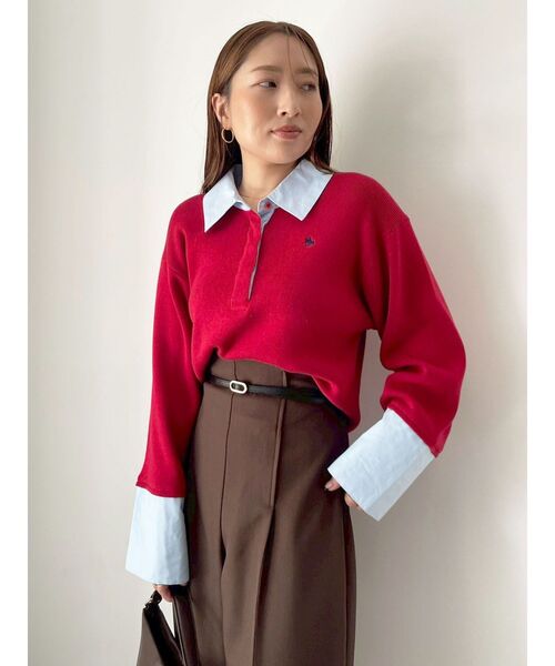 POLO BCS（ポロ ビーシーエス）の「【POLO BCSコラボ】シャツカラーカフスニットプルオーバー（ニット/セーター・レディース・ネイビー/ライトグレー/ボルドー/ブラック/レッド/ブラウン・FREE）」の21枚目の写真