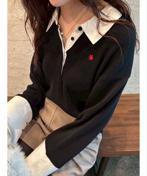 POLO BCS（ポロ ビーシーエス）の「【POLO BCSコラボ】シャツカラーカフスニットプルオーバー（ニット/セーター・レディース・ネイビー/ライトグレー/ボルドー/ブラック/レッド/ブラウン・FREE）」の22枚目の写真