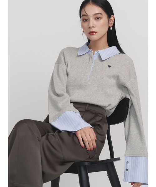 POLO BCS(ポロ ビーシーエス)の「【POLO BCSコラボ】シャツカラーカフスニットプルオーバー(ニット/セーター・レディース・ネイビー/ライトグレー/ボルドー/ブラック/レッド/ブラウン・FREE)」の8枚目の写真