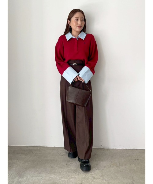 【POLO BCSコラボ】シャツカラーカフスニットプルオーバー　ボルドー POLO BCSコラボ】シャツカラーカフスニットプルオーバー（ニット