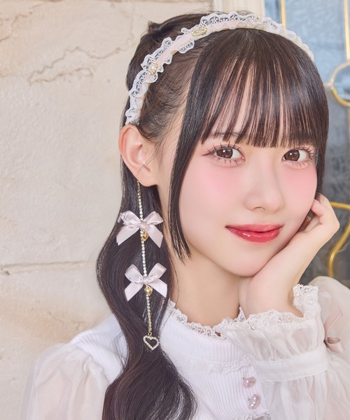 WEB限定カラーあり】チェーンリボンレースフリルカチューシャ