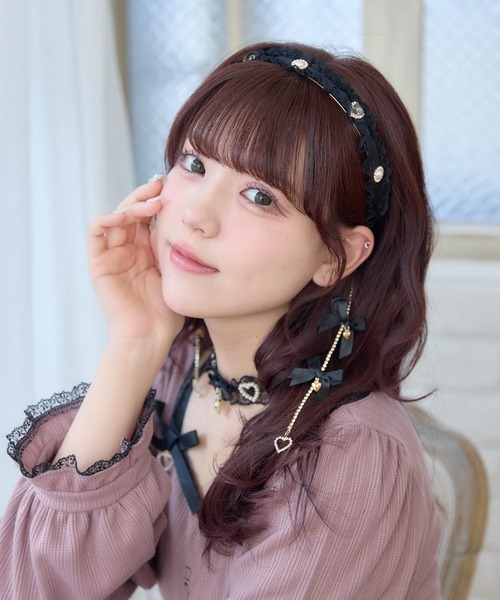 WEB限定カラーあり】チェーンリボンレースフリルカチューシャ