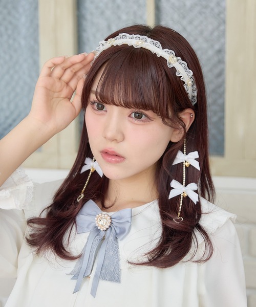 WEB限定カラーあり】チェーンリボンレースフリルカチューシャ