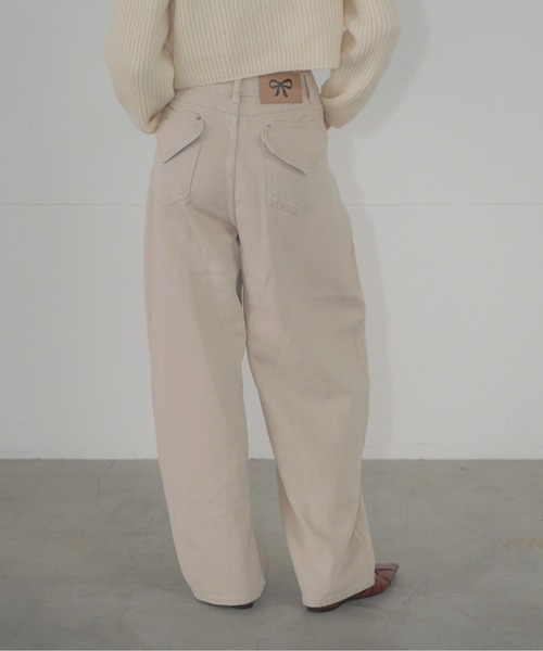 Mirette(ミレット)の「ハートポケットカラーワイドデニムパンツ ヴィンテージライク / Heart Pocket Colored Wide Denim Pants Vintage Style(デニムパンツ・レディース・ナチュラル/ピンク・SMALL/MEDIUM/LARGE)」の8枚目の写真