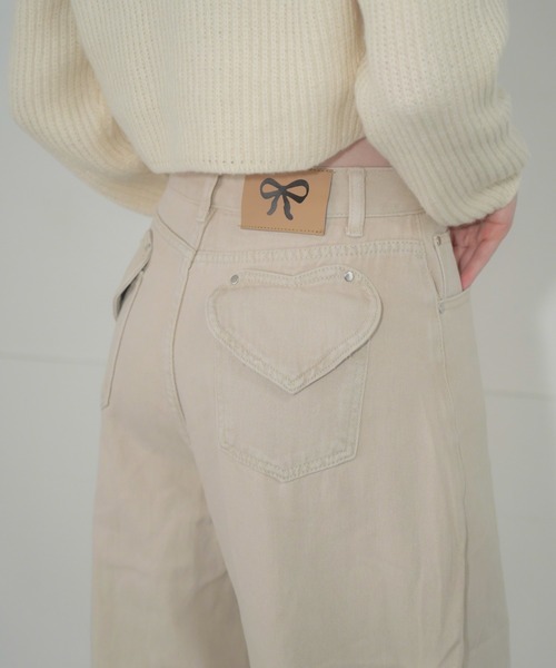 Mirette(ミレット)の「ハートポケットカラーワイドデニムパンツ ヴィンテージライク / Heart Pocket Colored Wide Denim Pants Vintage Style(デニムパンツ・レディース・ナチュラル/ピンク・SMALL/MEDIUM/LARGE)」の9枚目の写真
