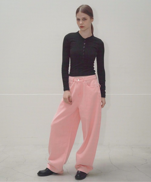 Mirette(ミレット)の「ハートポケットカラーワイドデニムパンツ ヴィンテージライク / Heart Pocket Colored Wide Denim Pants Vintage Style(デニムパンツ・レディース・ナチュラル/ピンク・SMALL/MEDIUM/LARGE)」の21枚目の写真