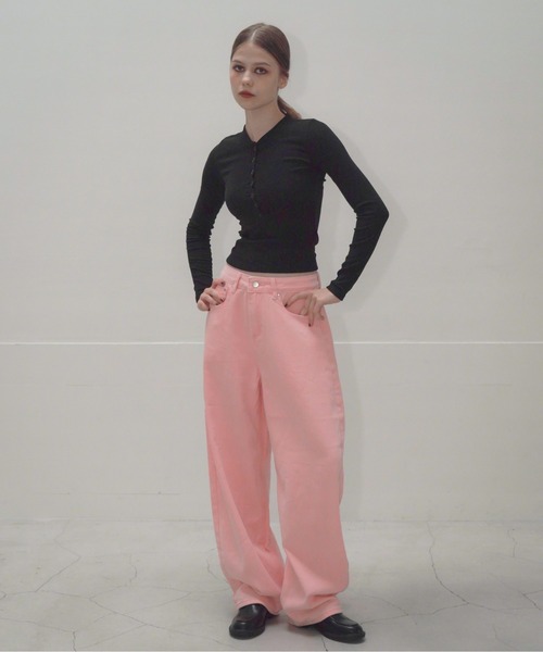 Mirette(ミレット)の「ハートポケットカラーワイドデニムパンツ ヴィンテージライク / Heart Pocket Colored Wide Denim Pants Vintage Style(デニムパンツ・レディース・ナチュラル/ピンク・SMALL/MEDIUM/LARGE)」の22枚目の写真