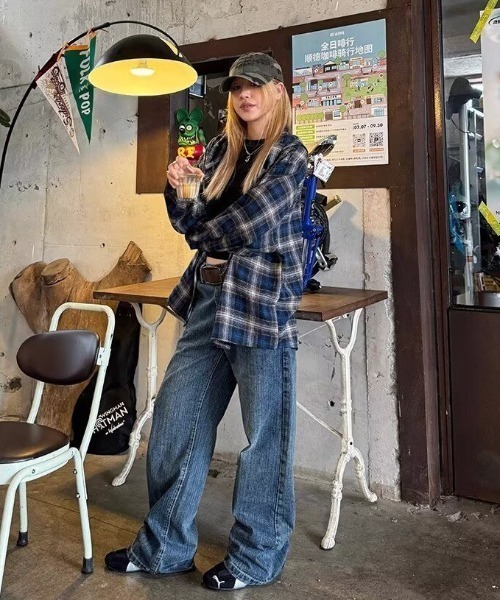 yuue' ( wear )(ユーイ)の「ヴィンテージライクチェック柄フーディーシャツ(シャツ/ブラウス・レディース・ブルー・FREE)」の5枚目の写真