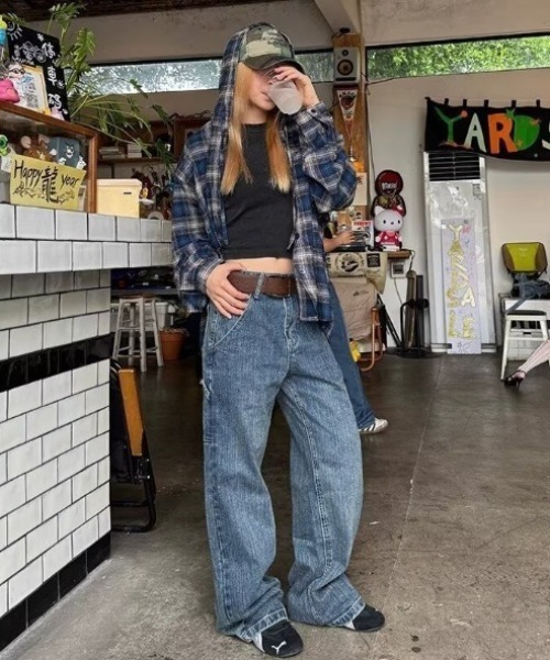yuue' ( wear )(ユーイ)の「ヴィンテージライクチェック柄フーディーシャツ(シャツ/ブラウス・レディース・ブルー・FREE)」の10枚目の写真