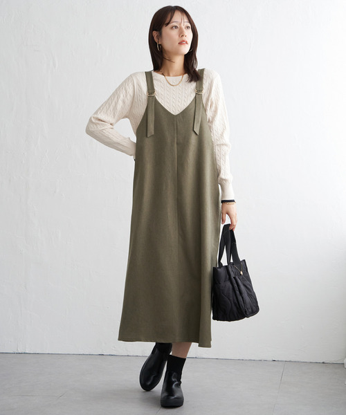 ikka(イッカ)の「【親子コーデ】前後2WAYバックル付きジャンパースカート(ワンピース・レディース・ブラック/ライム/ブラウン/ベージュ・M/L/S)」の4枚目の写真