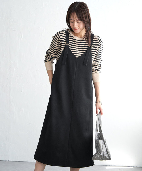 ikka(イッカ)の「【親子コーデ】前後2WAYバックル付きジャンパースカート(ワンピース・レディース・ブラック/ライム/ブラウン/ベージュ・M/L/S)」の1枚目の写真