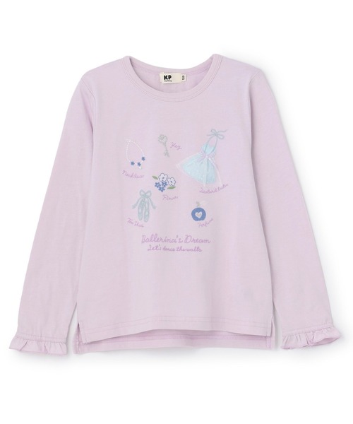 KP（ケーピー）の「バレエモチーフ 長袖Tシャツ（Tシャツ/カットソー・キッズ・オフホワイト/ラベンダー・120cm/130cm/140cm/150cm/160cm）」の2枚目の写真