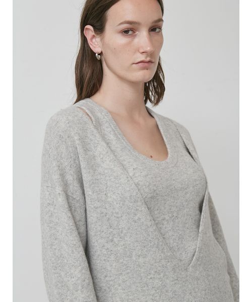 styling/（スタイリング）の「【セットアップ対応】Ｖネックニットトップス（ニット/セーター・レディース・ブラック/イエロー/ライトグレー・F）」の5枚目の写真