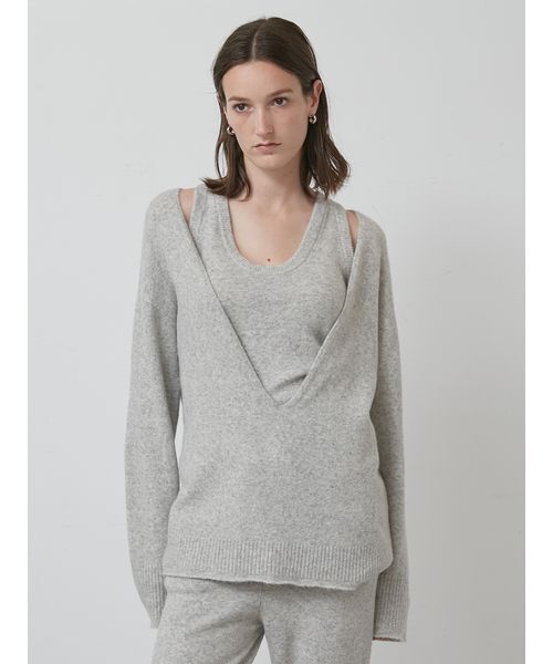 styling/（スタイリング）の「【セットアップ対応】Ｖネックニットトップス（ニット/セーター・レディース・ブラック/イエロー/ライトグレー・F）」の7枚目の写真