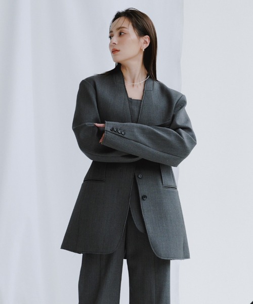 ジャケット・アウター anuans WEB限定】ボンディングフォルムジャケット（ノーカラー