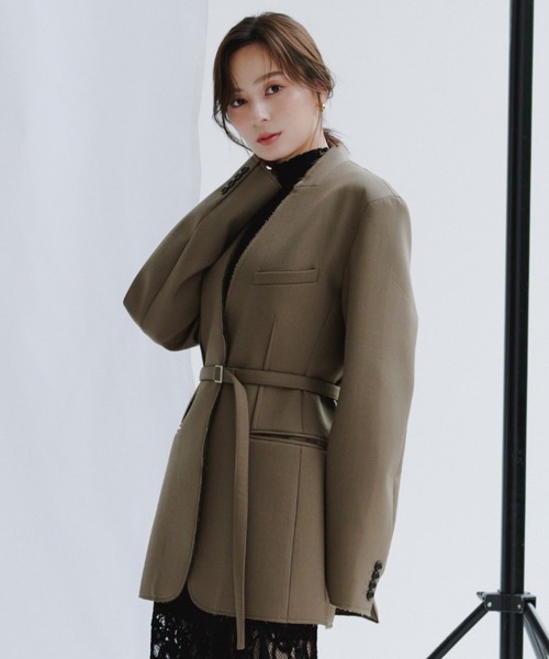 WEB限定】ボンディングフォルムジャケット（ノーカラー