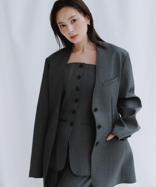 最終値下げ　anuans ボンディングフォルムノーカラージャケット 新品 anuans（アニュアンス） ジャケット ノーカラージャケット 「WEB限定