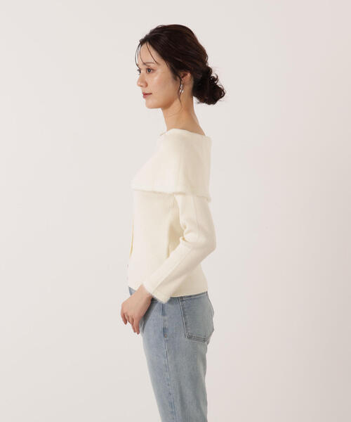 PROPORTION BODY DRESSING(プロポーションボディドレッシング)の「ポイントフェザーオフショルニット / 1215275001(ニット/セーター・レディース・ベージュ/ネイビー/ホワイト系その他・FREE)」の4枚目の写真