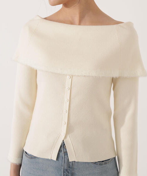 PROPORTION BODY DRESSING(プロポーションボディドレッシング)の「ポイントフェザーオフショルニット / 1215275001(ニット/セーター・レディース・ベージュ/ネイビー/ホワイト系その他・FREE)」の8枚目の写真