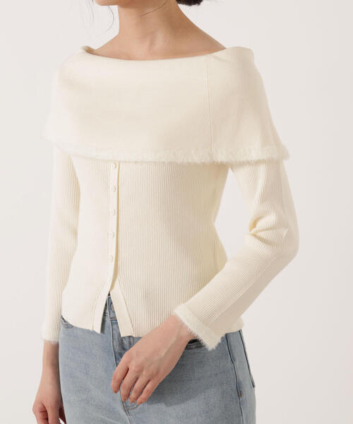 PROPORTION BODY DRESSING(プロポーションボディドレッシング)の「ポイントフェザーオフショルニット / 1215275001(ニット/セーター・レディース・ベージュ/ネイビー/ホワイト系その他・FREE)」の9枚目の写真