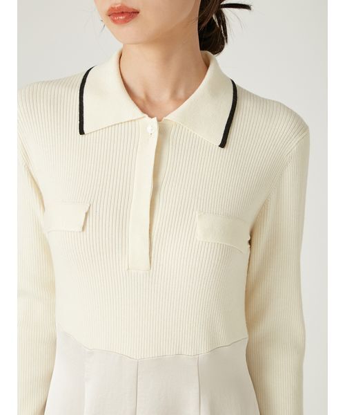 FRAY I.D（フレイアイディー）の「オープンポロカラーニットワンピース