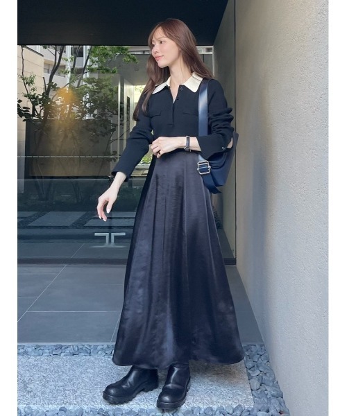 FRAY I.D（フレイアイディー）の「オープンポロカラーニットワンピース