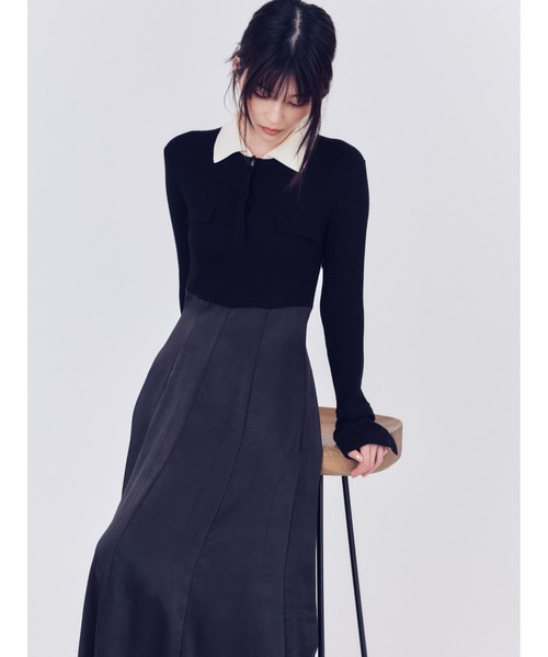 FRAY I.D オープンポロカラー ニットワンピース FRAY I.D（フレイアイディー）の「オープンポロカラーニットワンピース