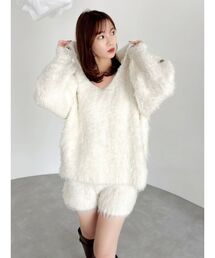 リップルカールニットフーディ