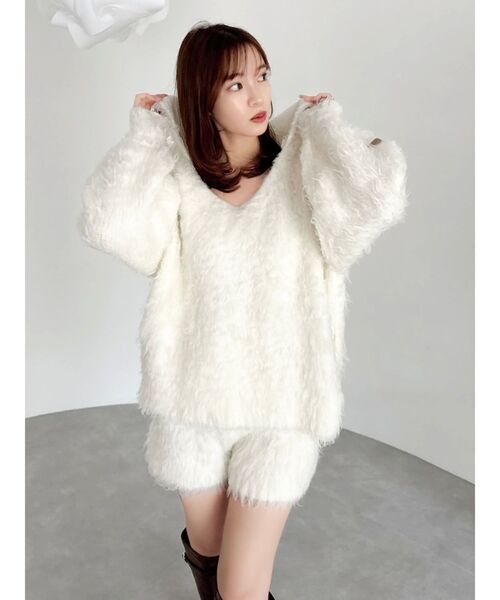 dazzlin（ダズリン）の「リップルカールニットフーディ（ニット/セーター・レディース・ピンク/チャコールグレー/ブルー/アイボリー/オレンジ/パープル・FREE）」の2枚目の写真