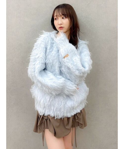 dazzlin（ダズリン）の「リップルカールニットフーディ（ニット/セーター・レディース・ピンク/チャコールグレー/ブルー/アイボリー/オレンジ/パープル・FREE）」の19枚目の写真